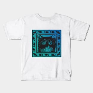 Tiger Cat with fish Kids T-Shirt